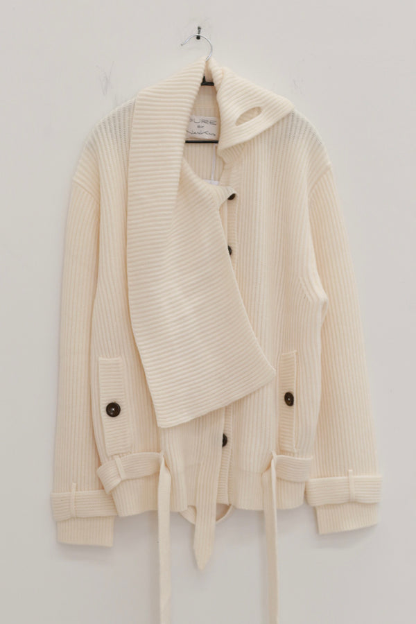 NAN KNITS 25 Autumn and Winter Ribbon Collar Slant-Breasted Jacket NAN-N25AWCOA07WHI-BAI White